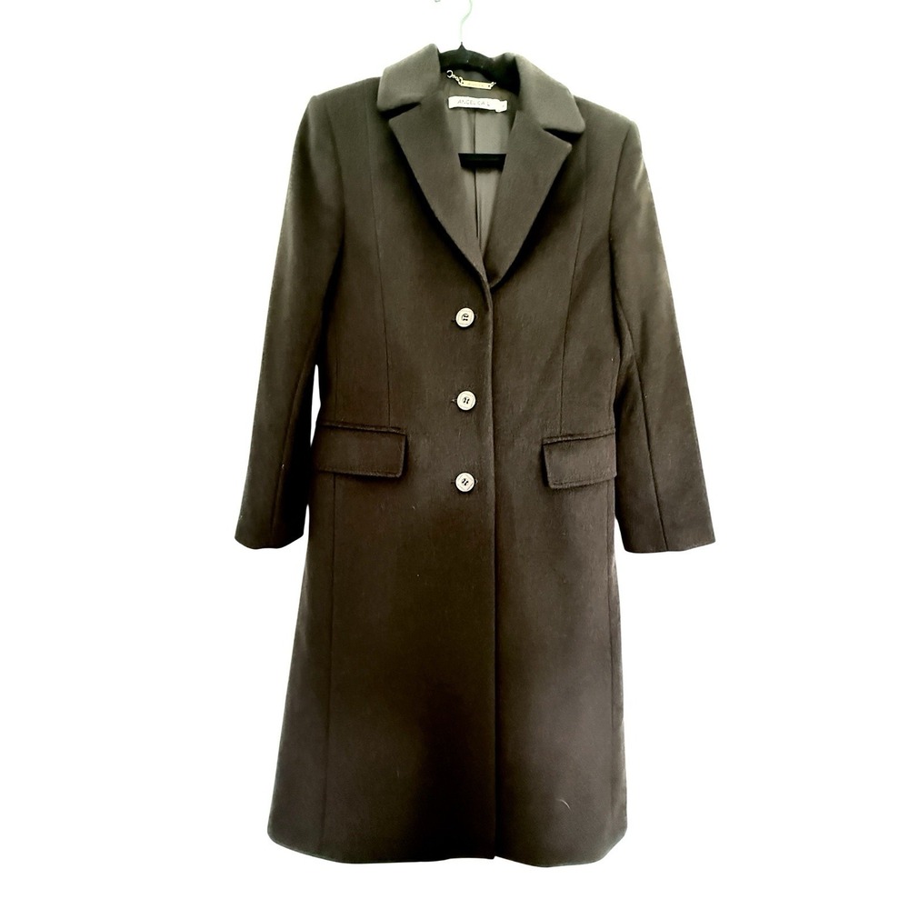 Angelica L Cashmere Wool Trench Coat Long Chocolate Brown Mint Sz 4 Quiet Luxury